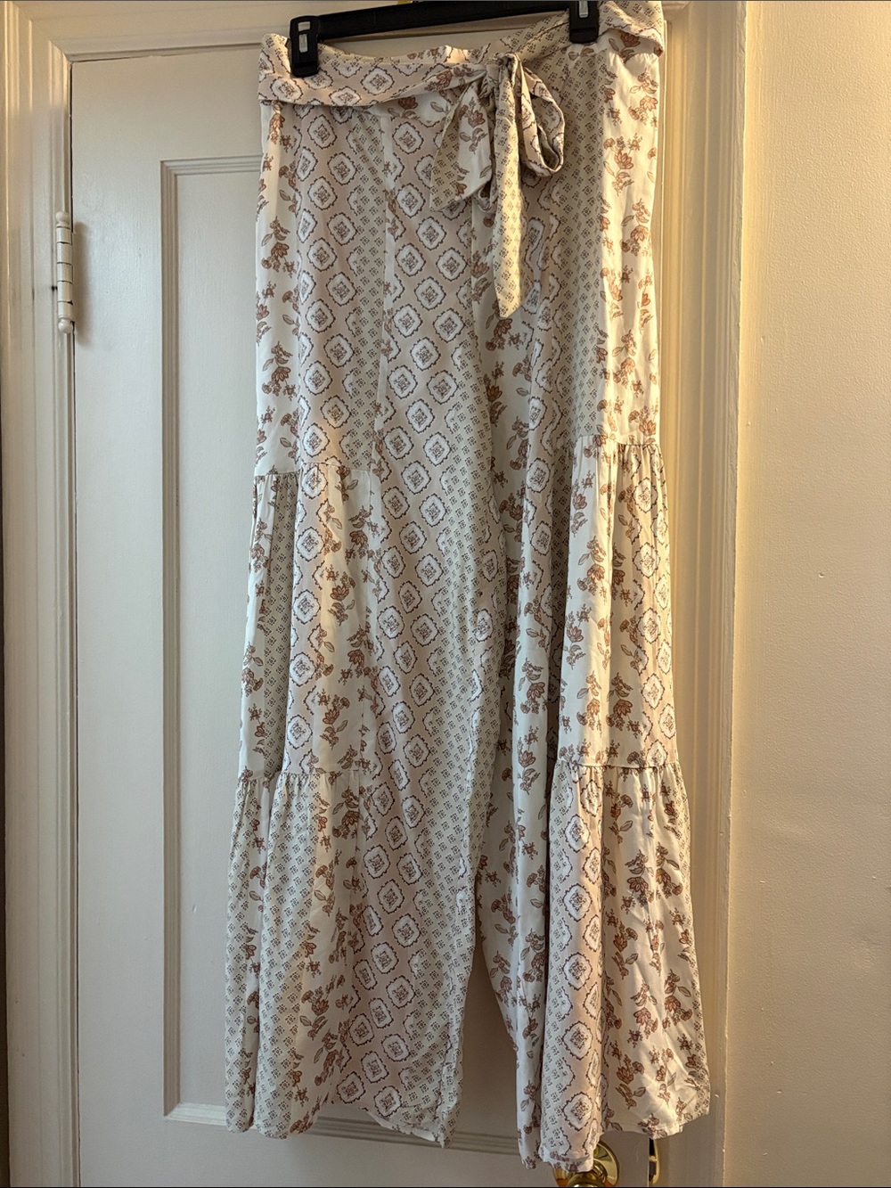 Boho Cream and Taupe Printed Flowy Pants
